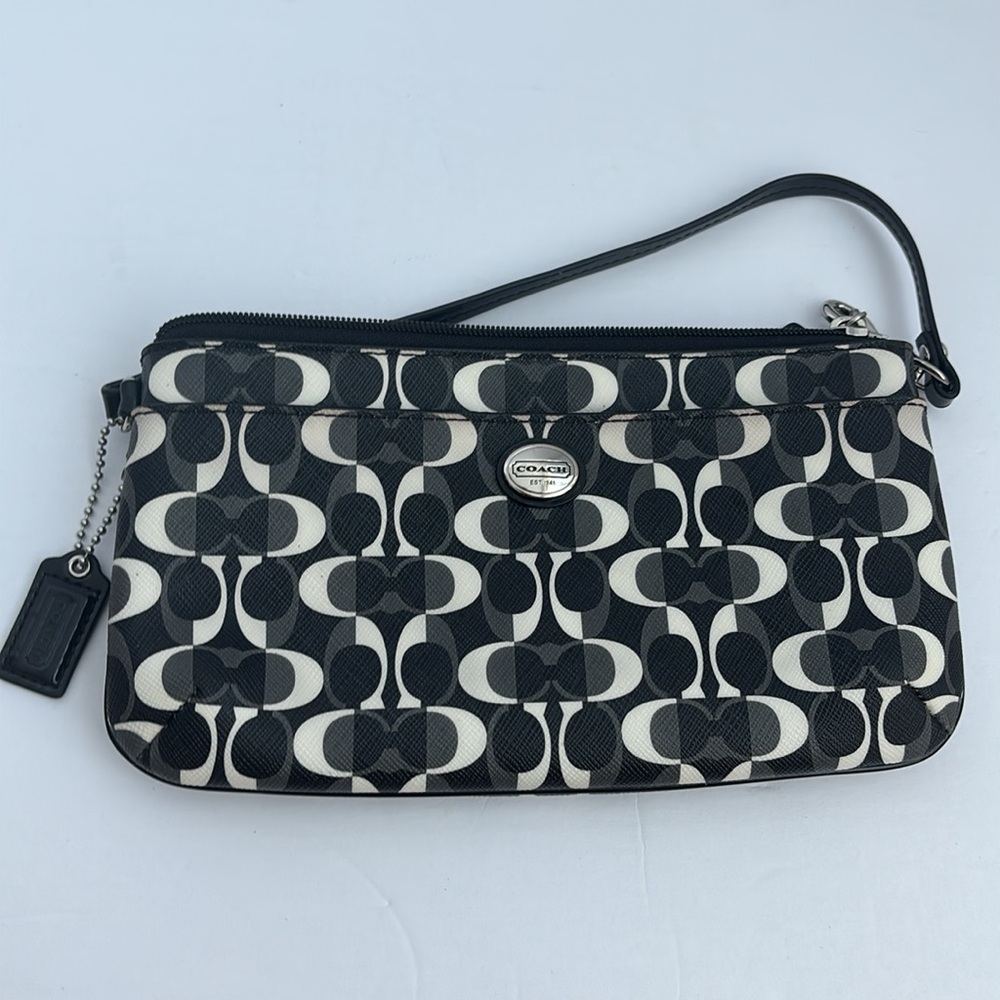 Coach Signature Black White Wristlet Clutch Wallet Mini Purse Black and White - Picture 3 of 9